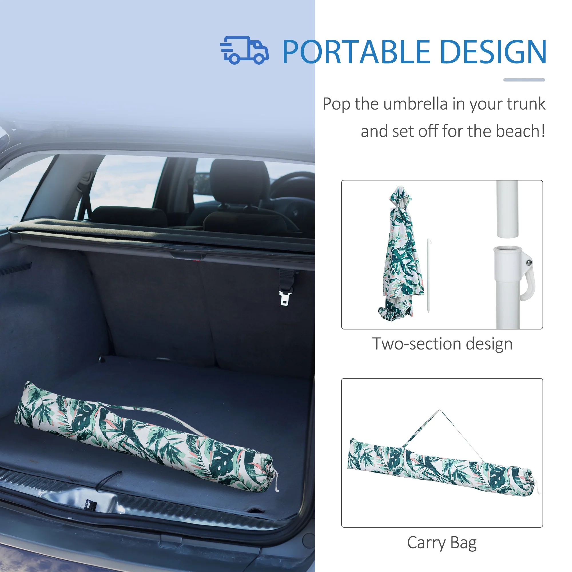 6.5' UV50+ Beach Canopy with Sandbags, Easy Assembly Sun Shelter in Green Coconut Palm - Image 8