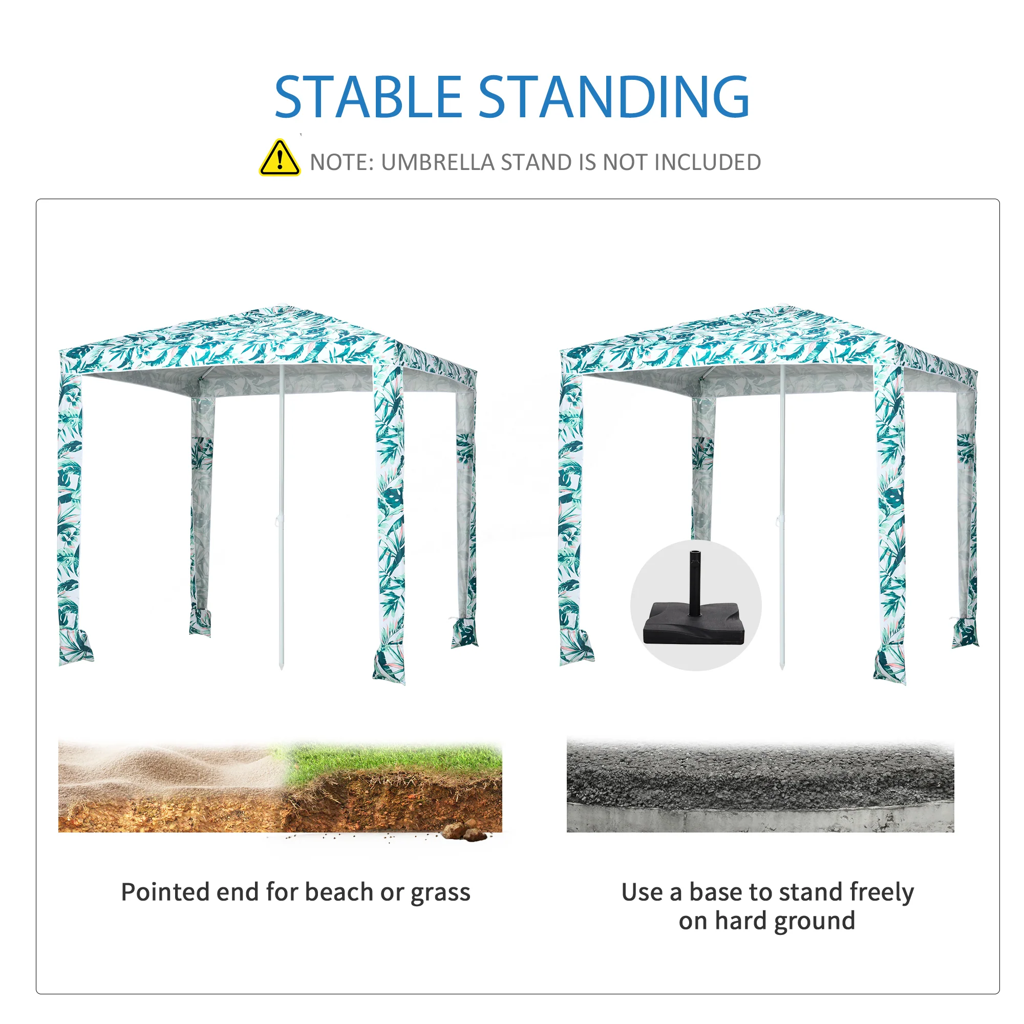 6.5' UV50+ Beach Canopy with Sandbags, Easy Assembly Sun Shelter in Green Coconut Palm - Image 9