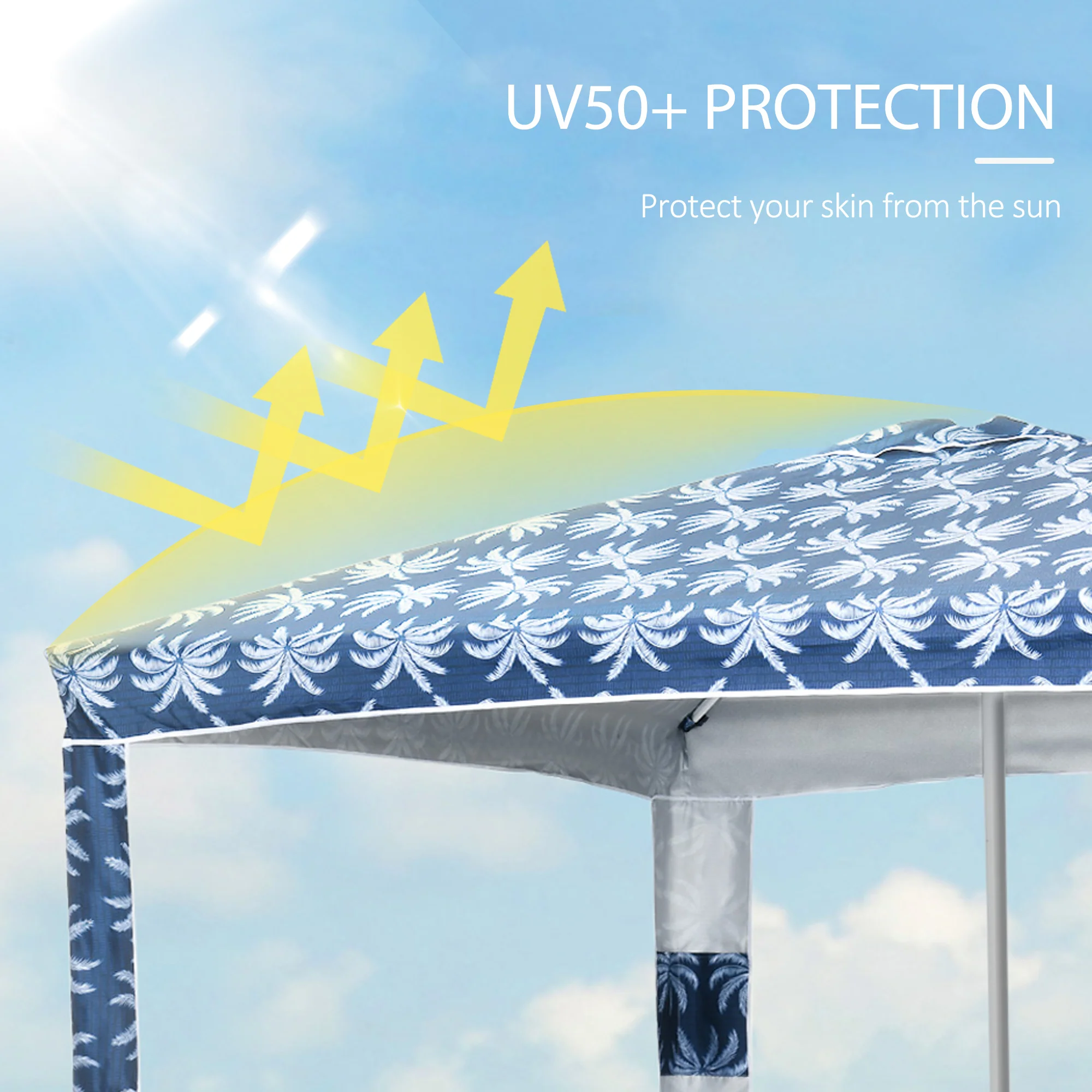 6.5' Beach Canopy Umbrella with UV50+ Protection & Sandbags, Easy Assembly, Blue Coconut Palm - Image 6