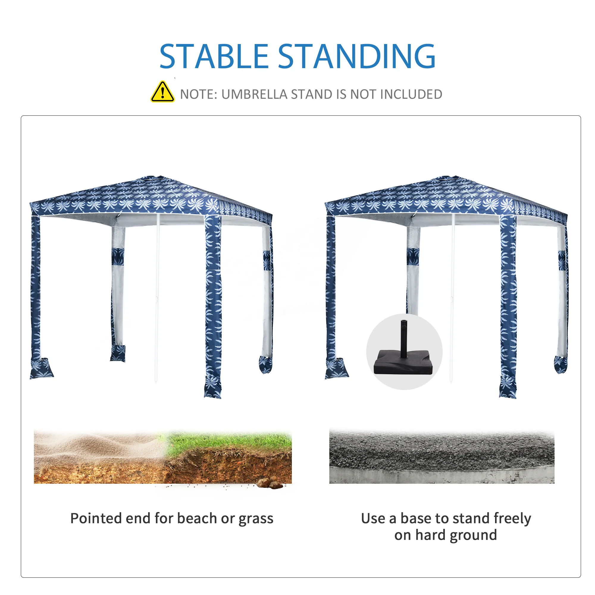 6.5' Beach Canopy Umbrella with UV50+ Protection & Sandbags, Easy Assembly, Blue Coconut Palm - Image 9