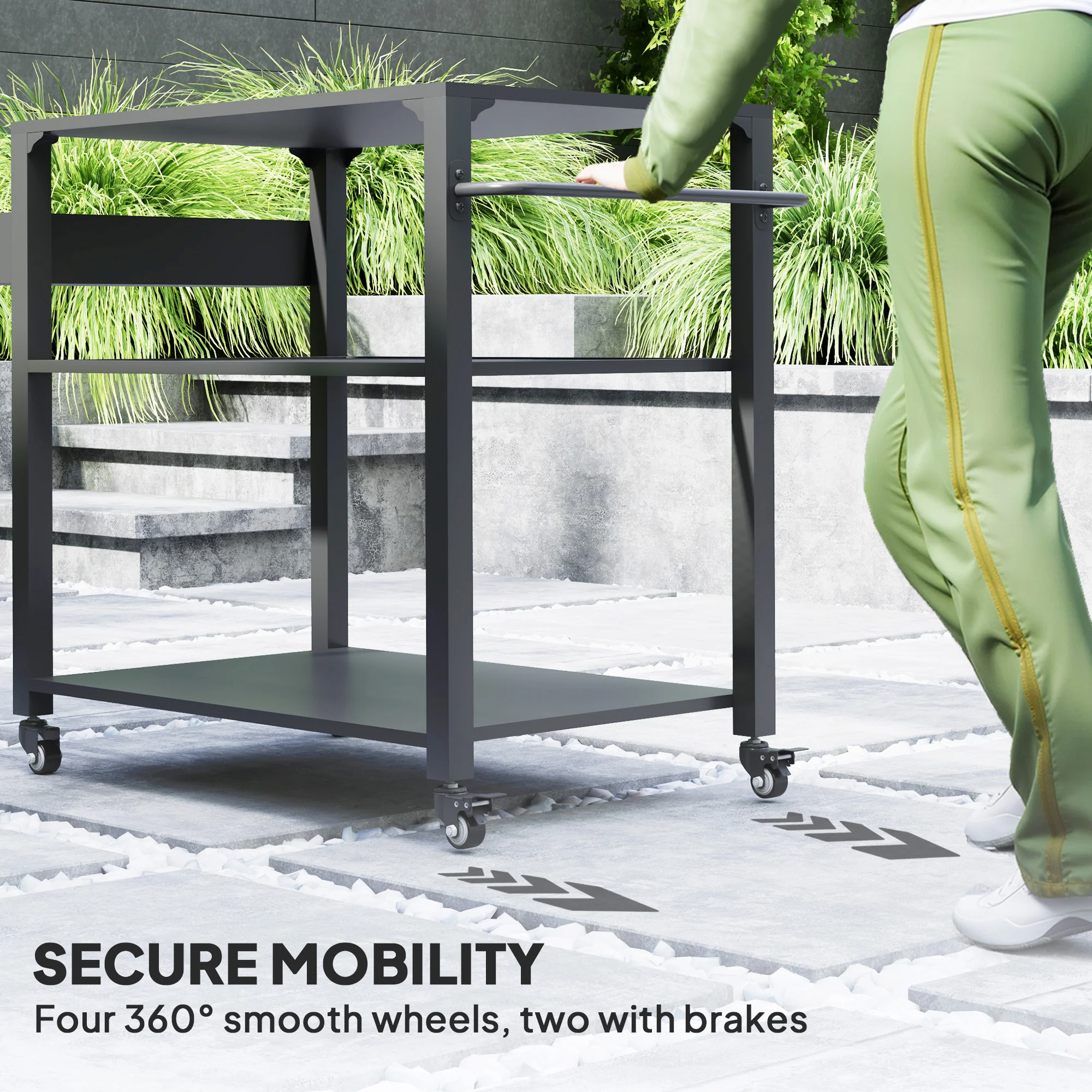 3-Tier Outdoor Grill Cart with Storage Racks & Pizza Oven on Wheels, 31.5" x 19.7" - Image 8