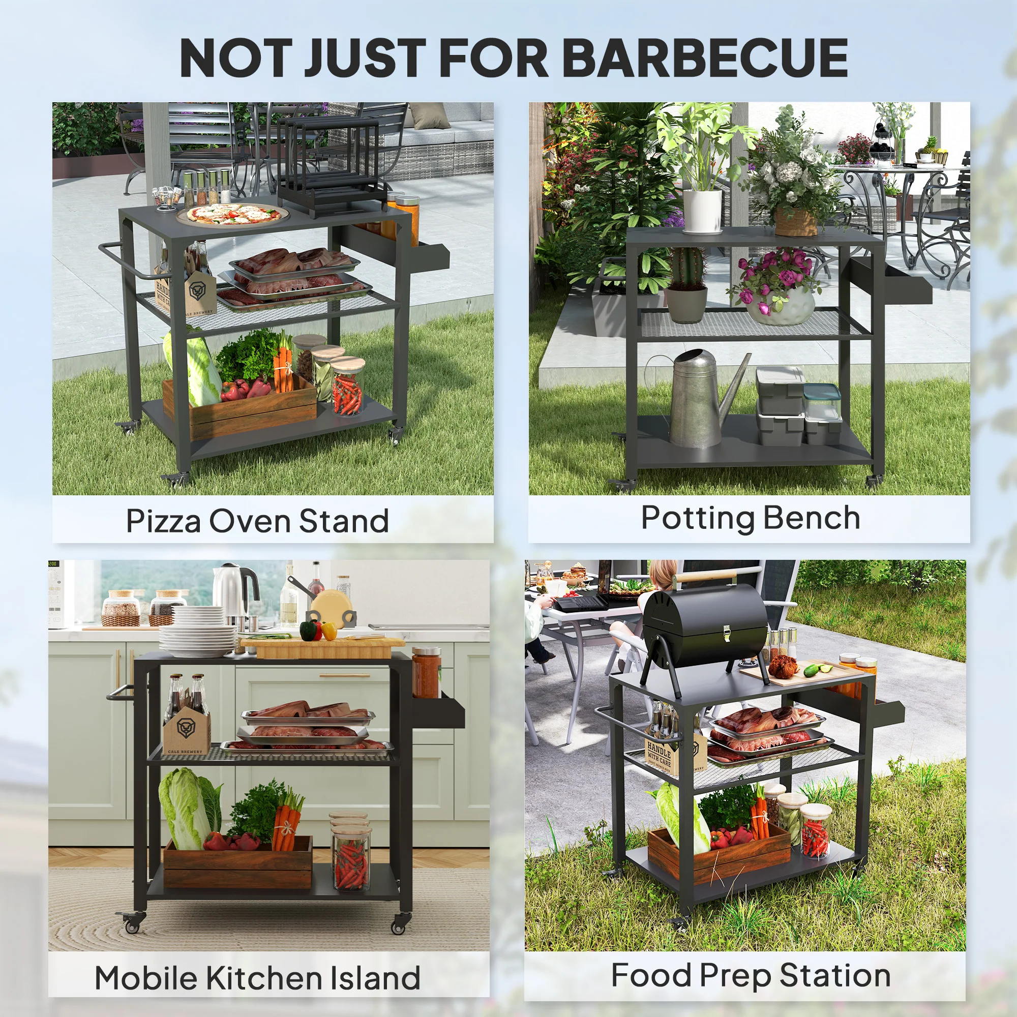 3-Tier Outdoor Grill Cart with Storage Racks & Pizza Oven on Wheels, 31.5" x 19.7" - Image 9