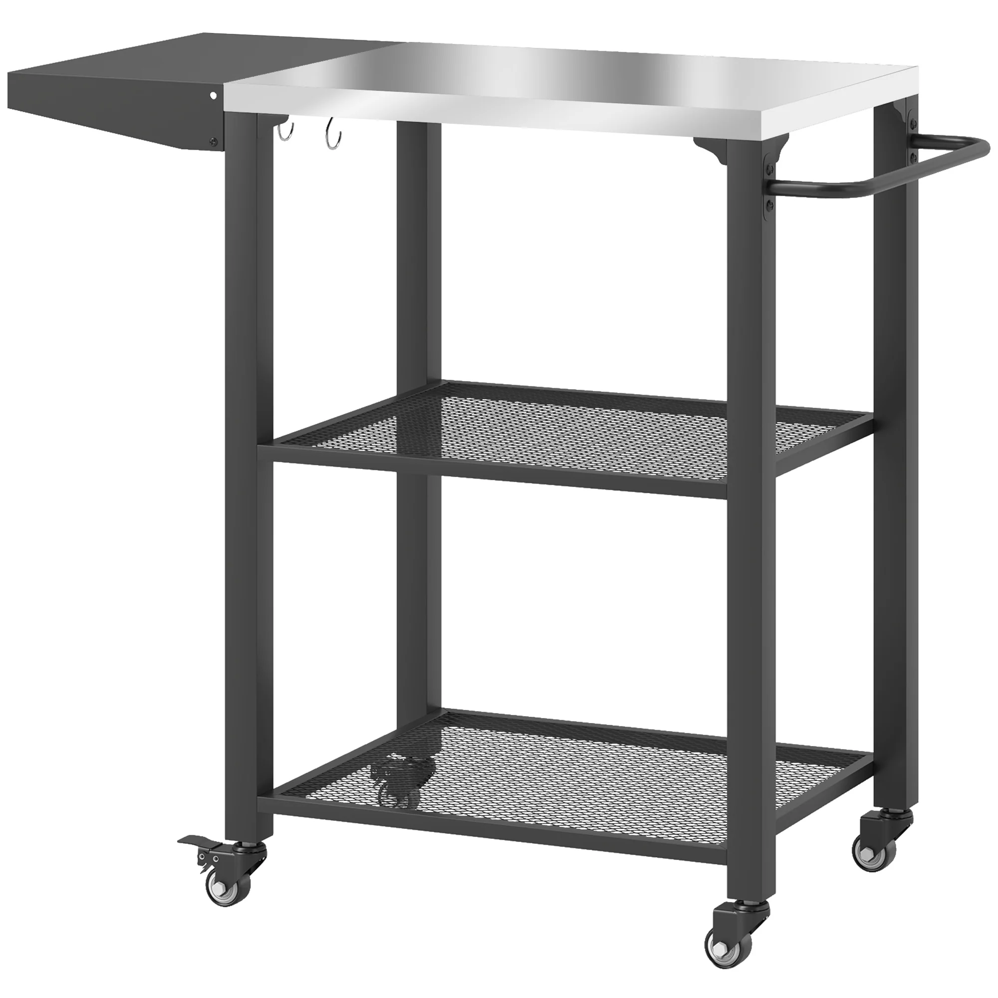 3-Tier Grill Cart with Foldable Side Table, Stainless Steel Top & Hooks, 22" x 16.1" - Image 12