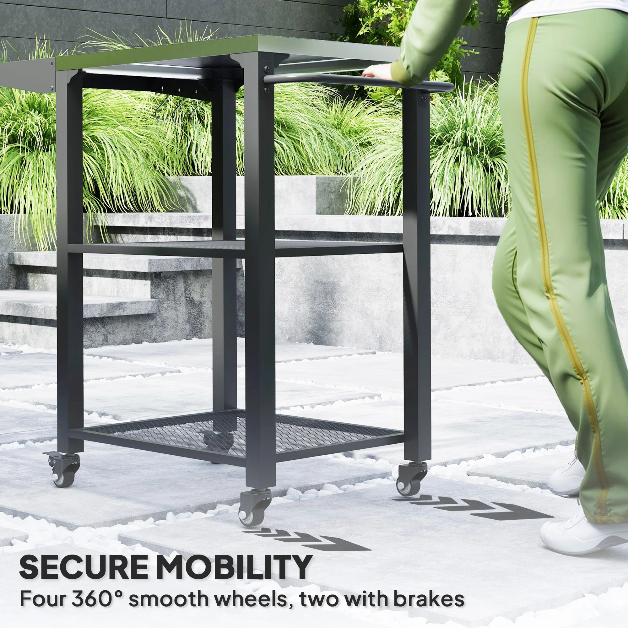 3-Tier Grill Cart with Foldable Side Table, Stainless Steel Top & Hooks, 22" x 16.1" - Image 9