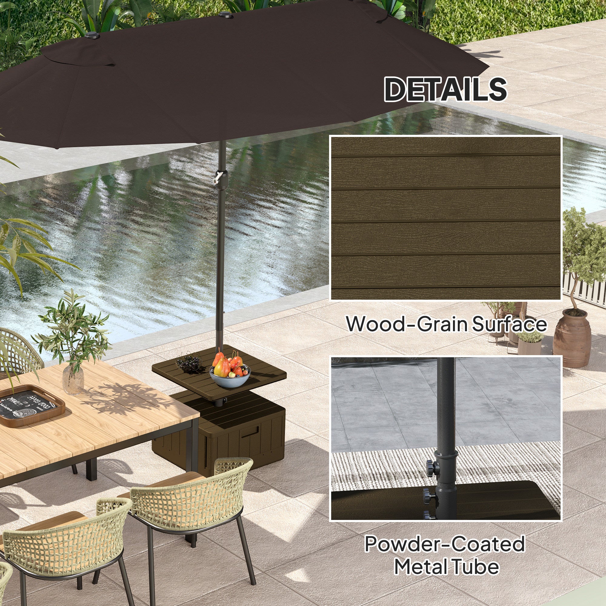 Heavy-Duty 176lbs Capacity Umbrella Stand with Wheels, Handles, Table Tray - Brown - Image 10