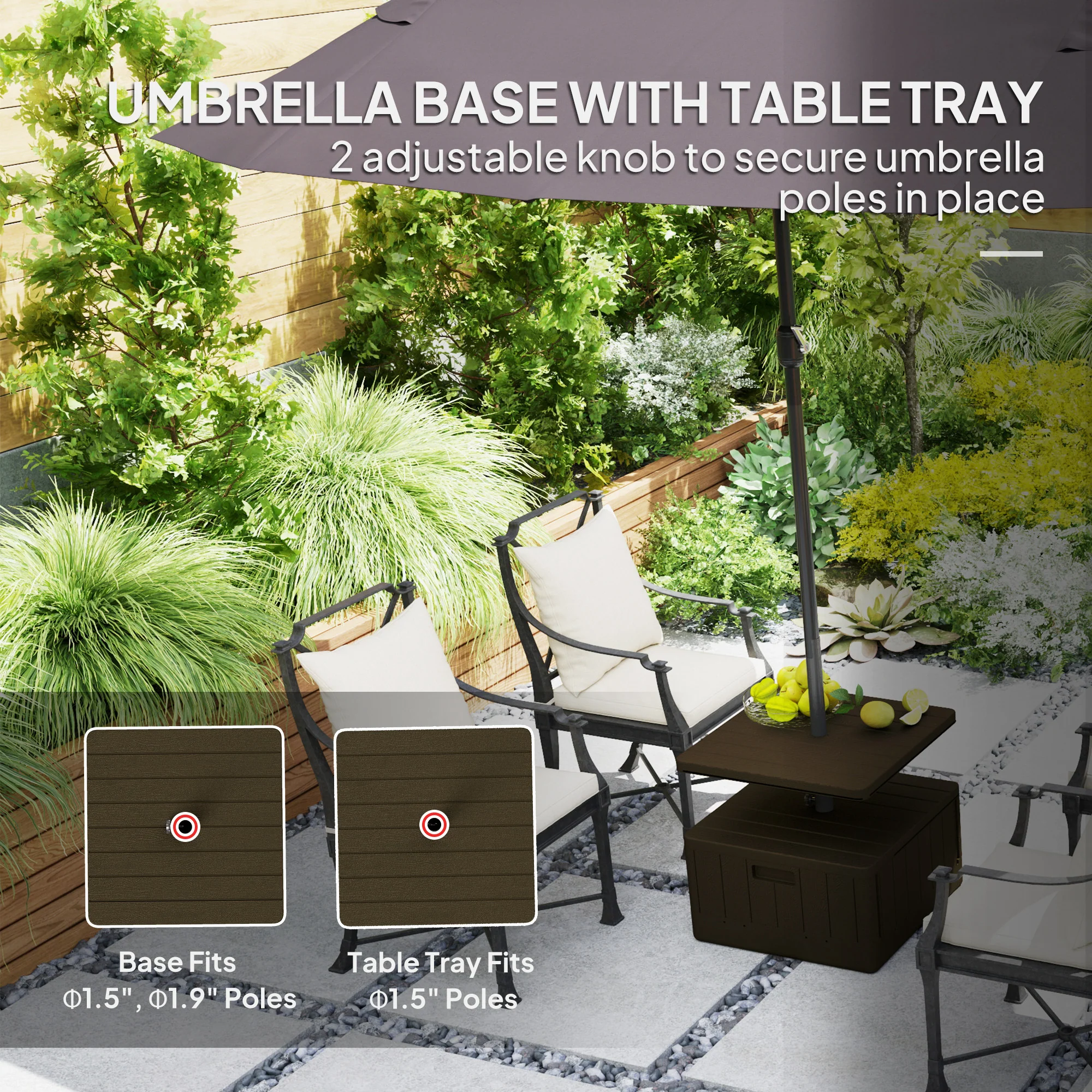 Heavy-Duty 176lbs Capacity Umbrella Stand with Wheels, Handles, Table Tray - Brown - Image 6