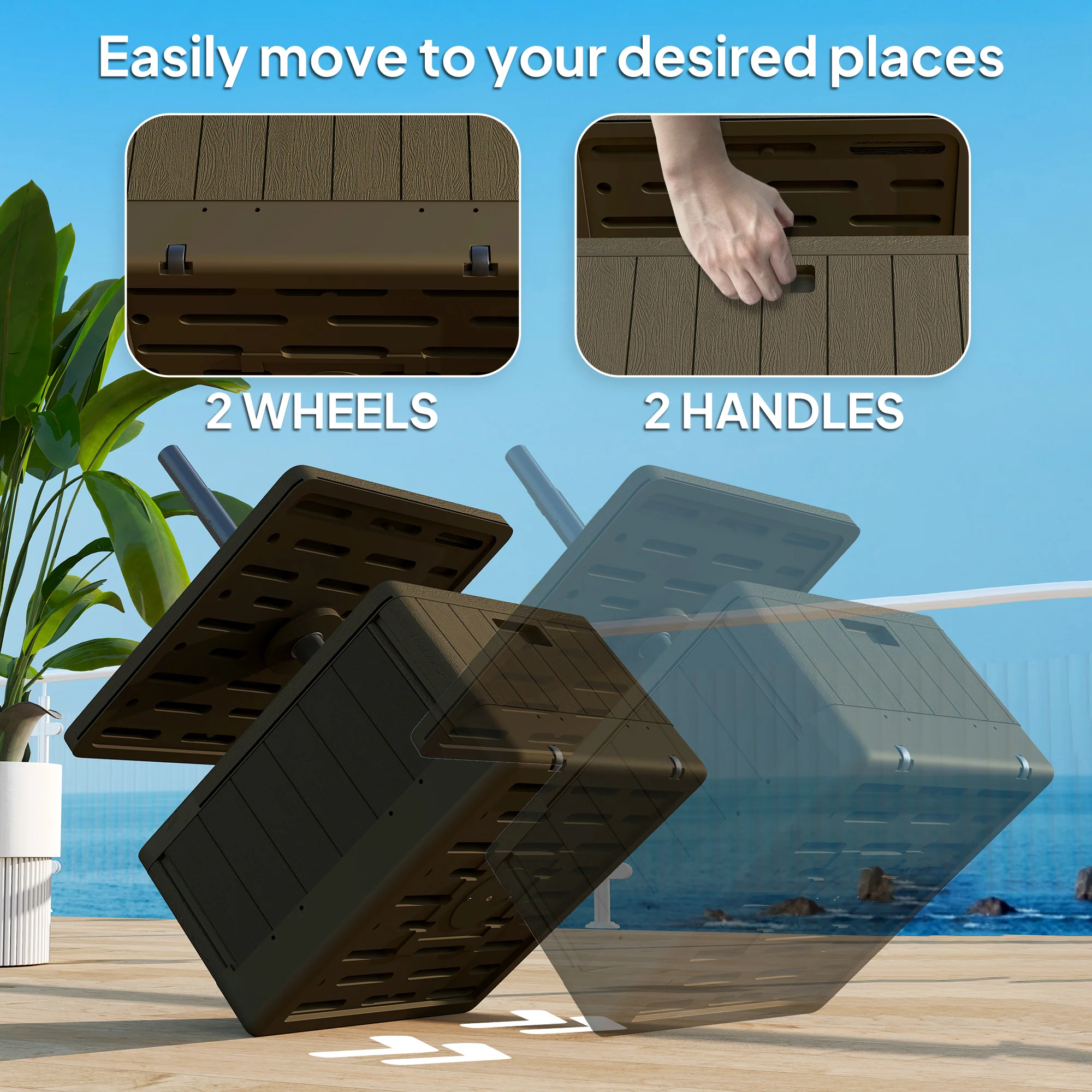 Heavy-Duty 176lbs Capacity Umbrella Stand with Wheels, Handles, Table Tray - Brown - Image 8