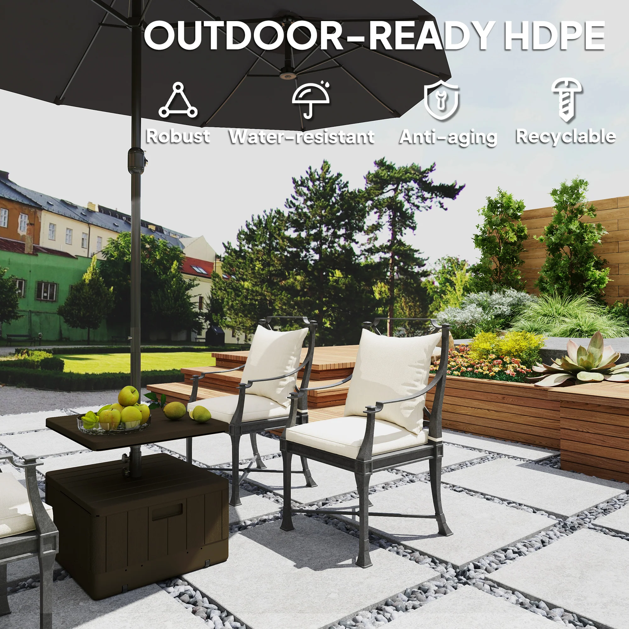 Heavy-Duty 176lbs Capacity Umbrella Stand with Wheels, Handles, Table Tray - Brown - Image 9