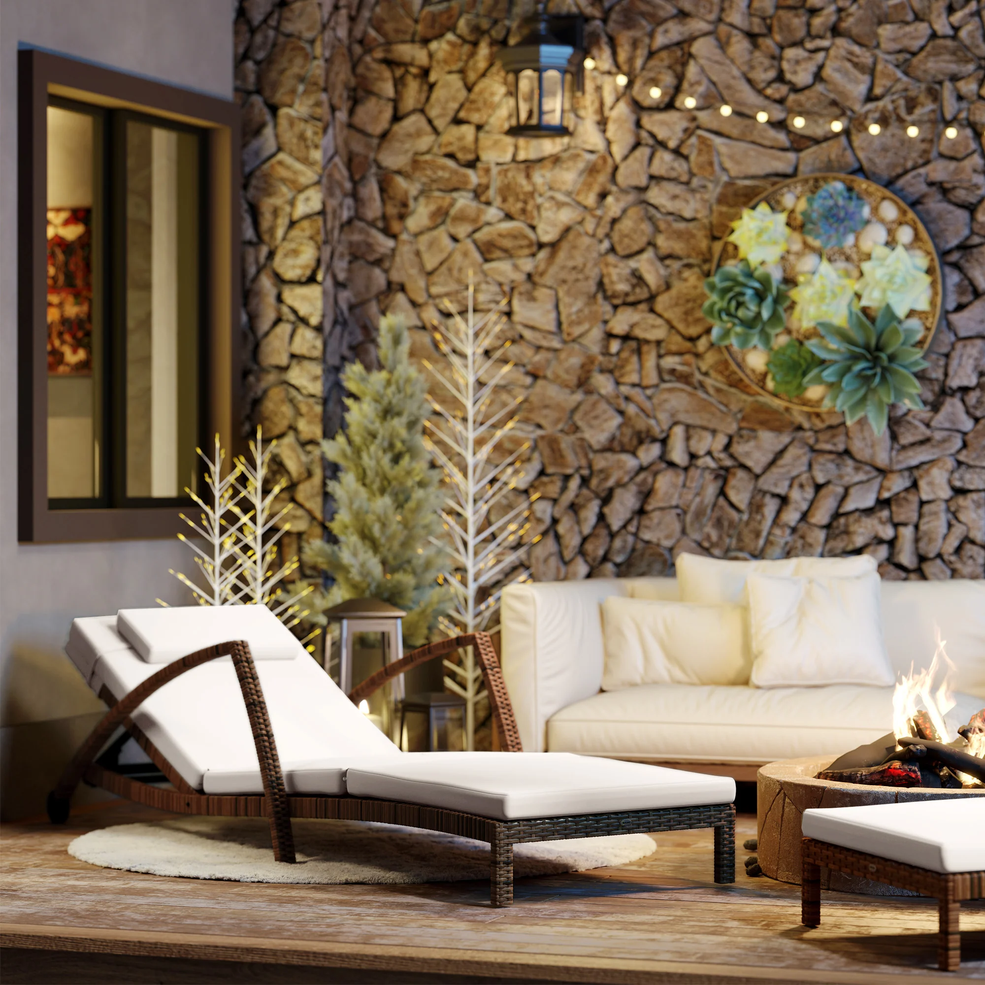 Set of 2 Outdoor Chaise Lounge Chair with Wheels, 5-Position Adjustable Reclining, Beige - Image 10