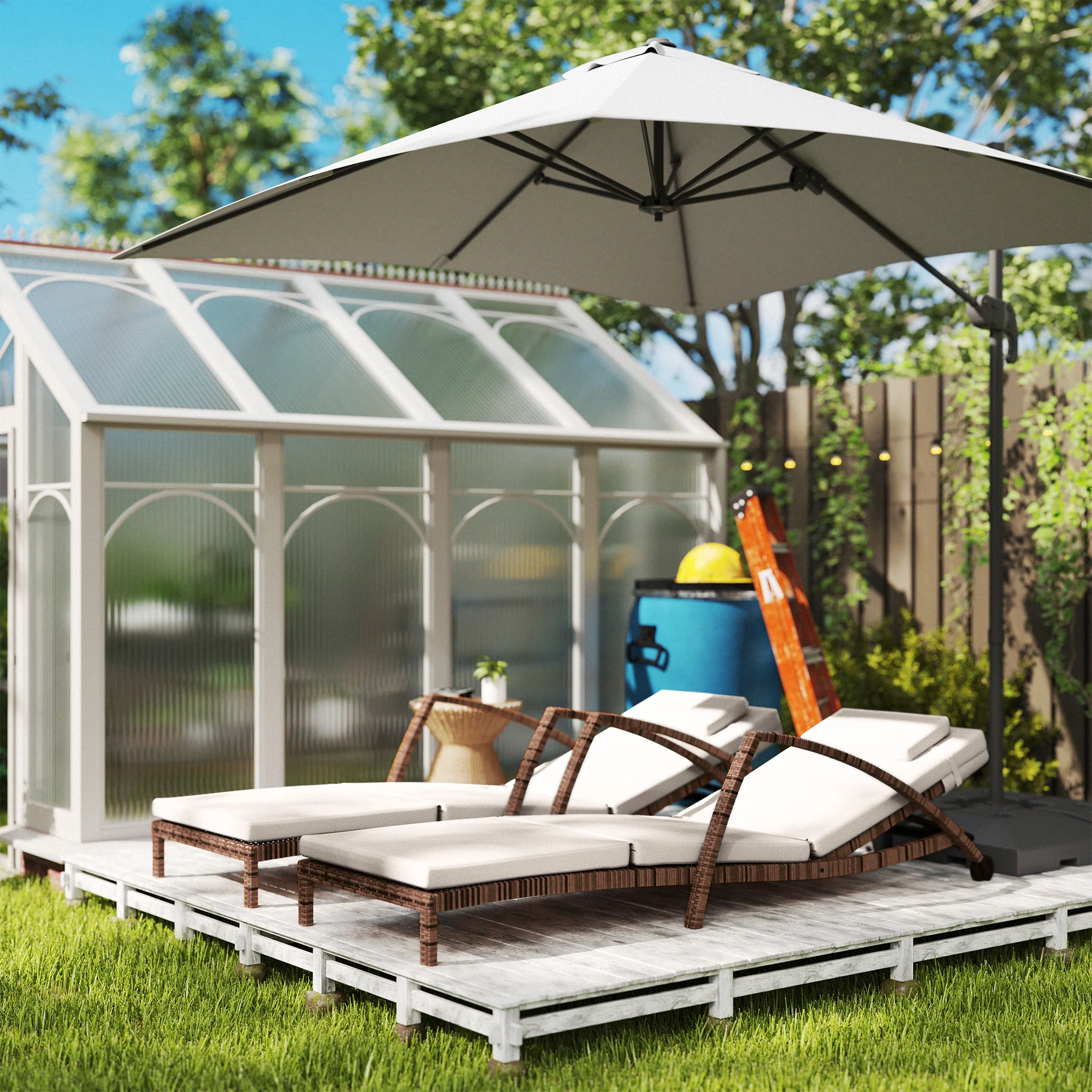 Set of 2 Outdoor Chaise Lounge Chair with Wheels, 5-Position Adjustable Reclining, Beige - Image 11