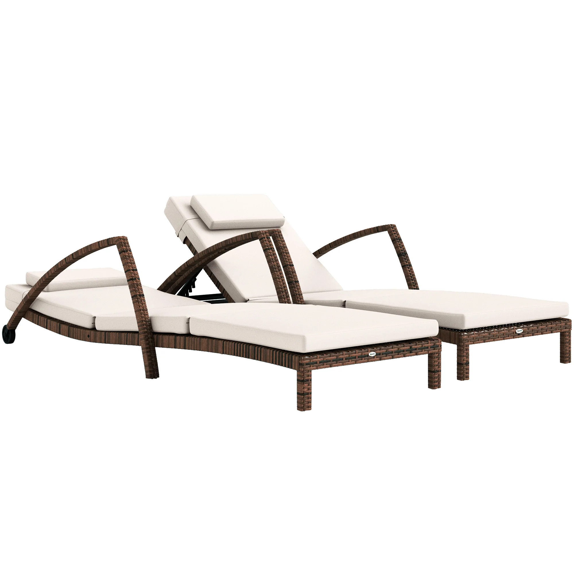 Set of 2 Outdoor Chaise Lounge Chair with Wheels, 5-Position Adjustable Reclining, Beige - Image 12