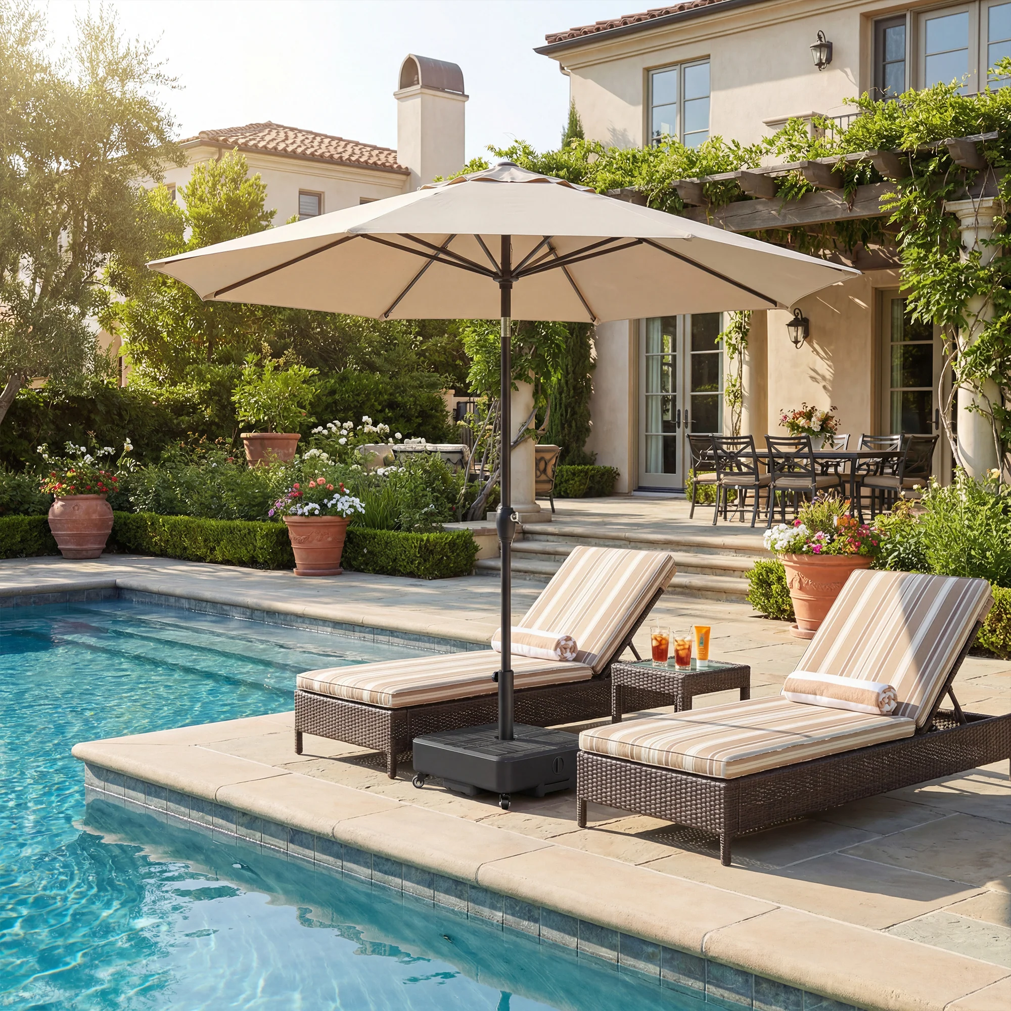 Patio Umbrella Base with Wheels, Heavy Duty Outdoor Umbrella Stand Holder, 62 lbs Water or 77 lbs Sand Filled, for 1.5"/1.9" Poles, Black - Image 10