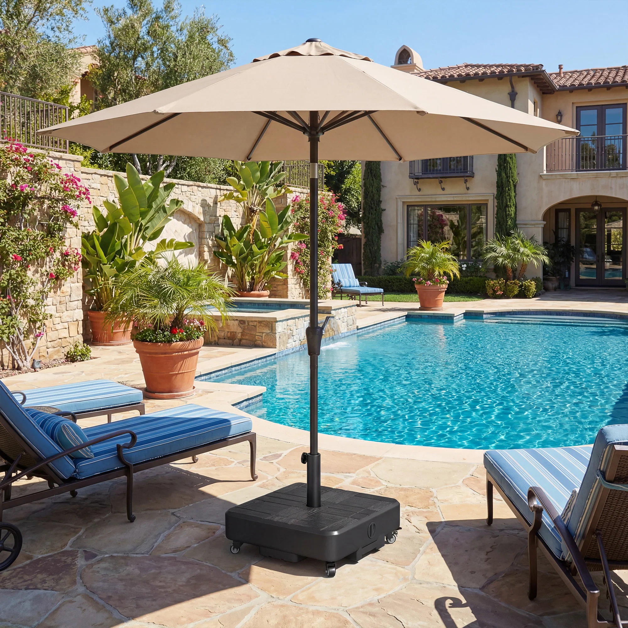 Patio Umbrella Base with Wheels, Heavy Duty Outdoor Umbrella Stand Holder, 62 lbs Water or 77 lbs Sand Filled, for 1.5"/1.9" Poles, Black - Image 11