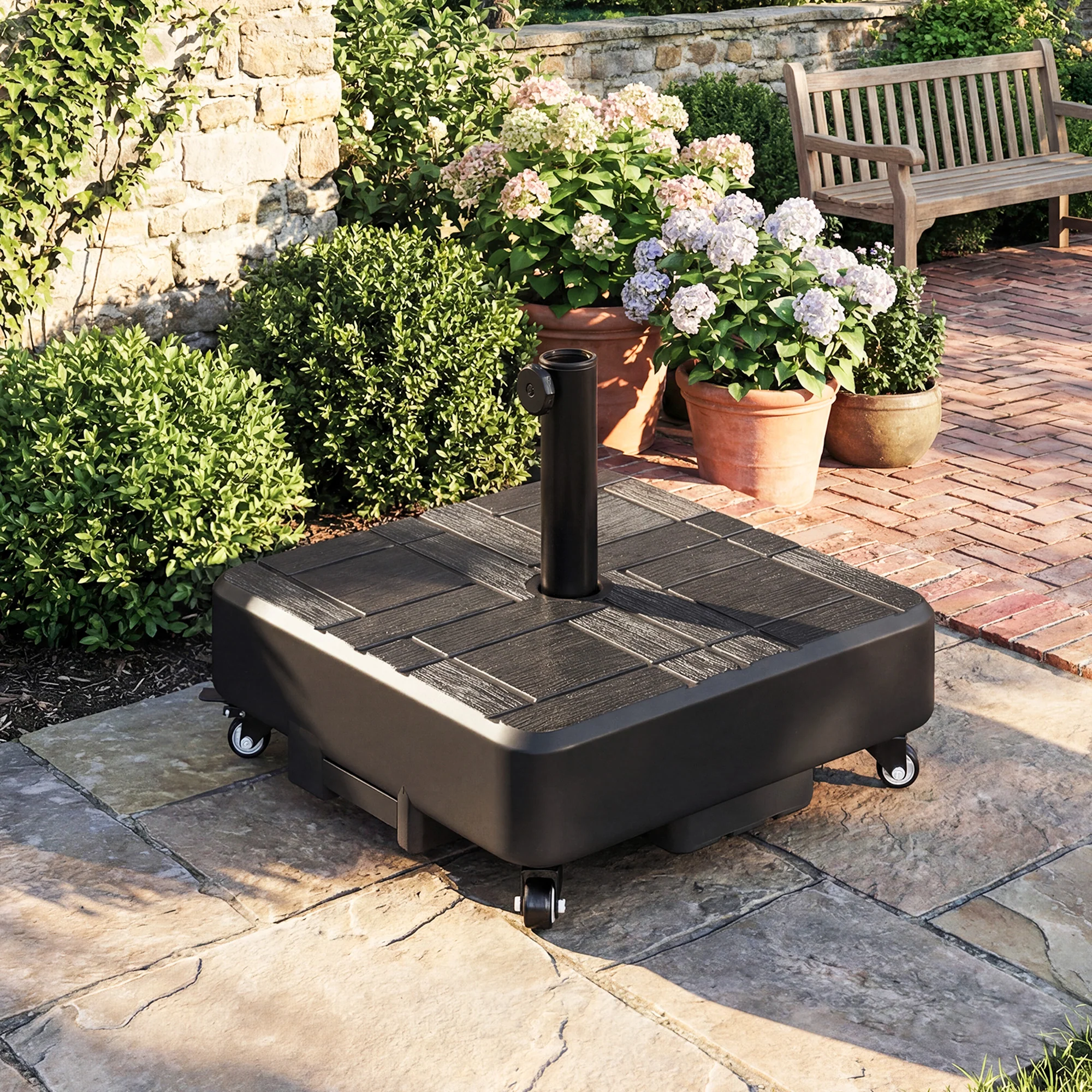 Patio Umbrella Base with Wheels, Heavy Duty Outdoor Umbrella Stand Holder, 62 lbs Water or 77 lbs Sand Filled, for 1.5"/1.9" Poles, Black - Image 3