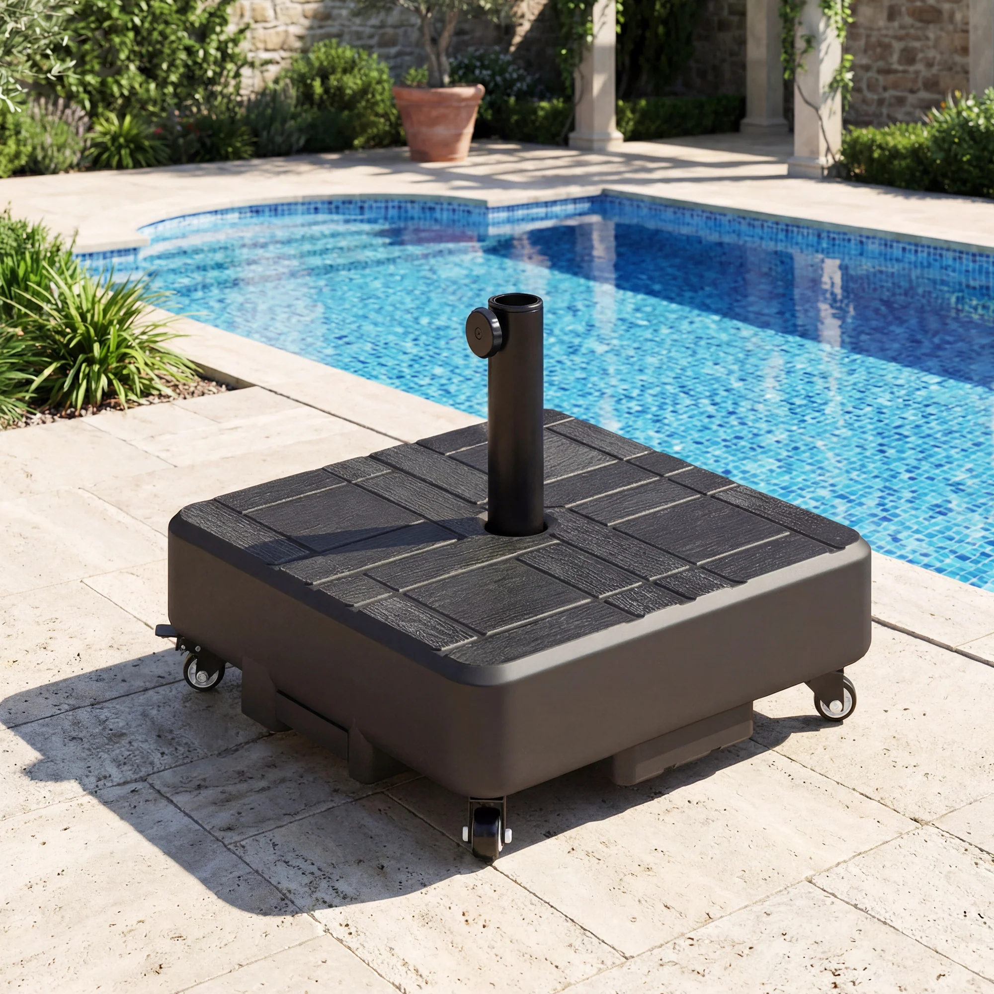 Patio Umbrella Base with Wheels, Heavy Duty Outdoor Umbrella Stand Holder, 62 lbs Water or 77 lbs Sand Filled, for 1.5"/1.9" Poles, Black - Image 4