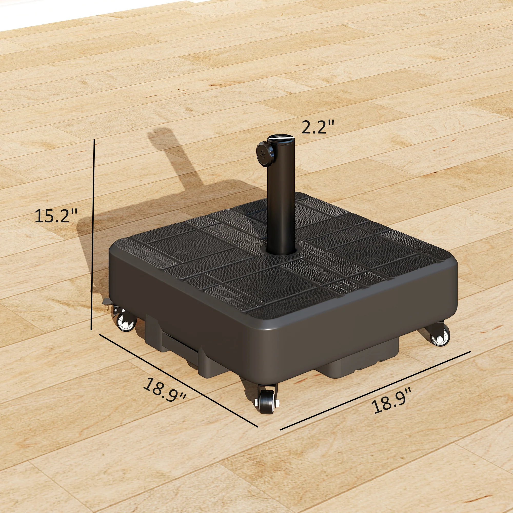 Patio Umbrella Base with Wheels, Heavy Duty Outdoor Umbrella Stand Holder, 62 lbs Water or 77 lbs Sand Filled, for 1.5"/1.9" Poles, Black - Image 5
