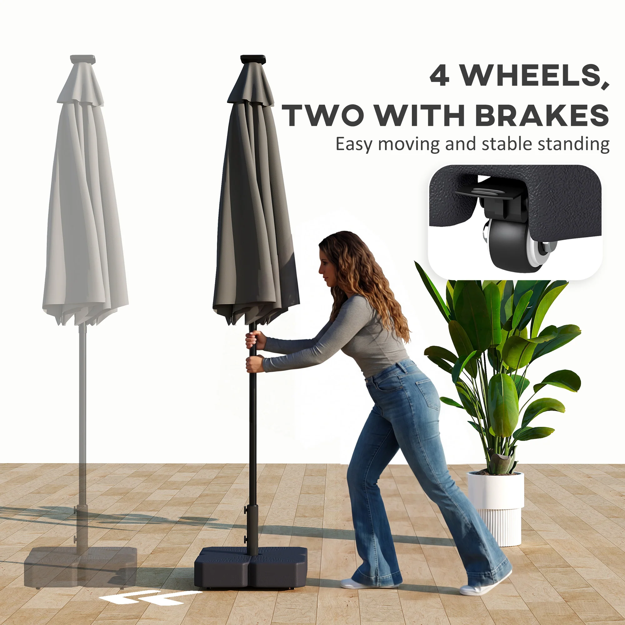 Patio Umbrella Base with Wheels, Square Heavy Duty Umbrella Stand Holder, 70 lbs Water or 88 lbs Sand Filled,  for 1.5"/1.9" Poles for Lawn, Outdoor, Black - Image 6