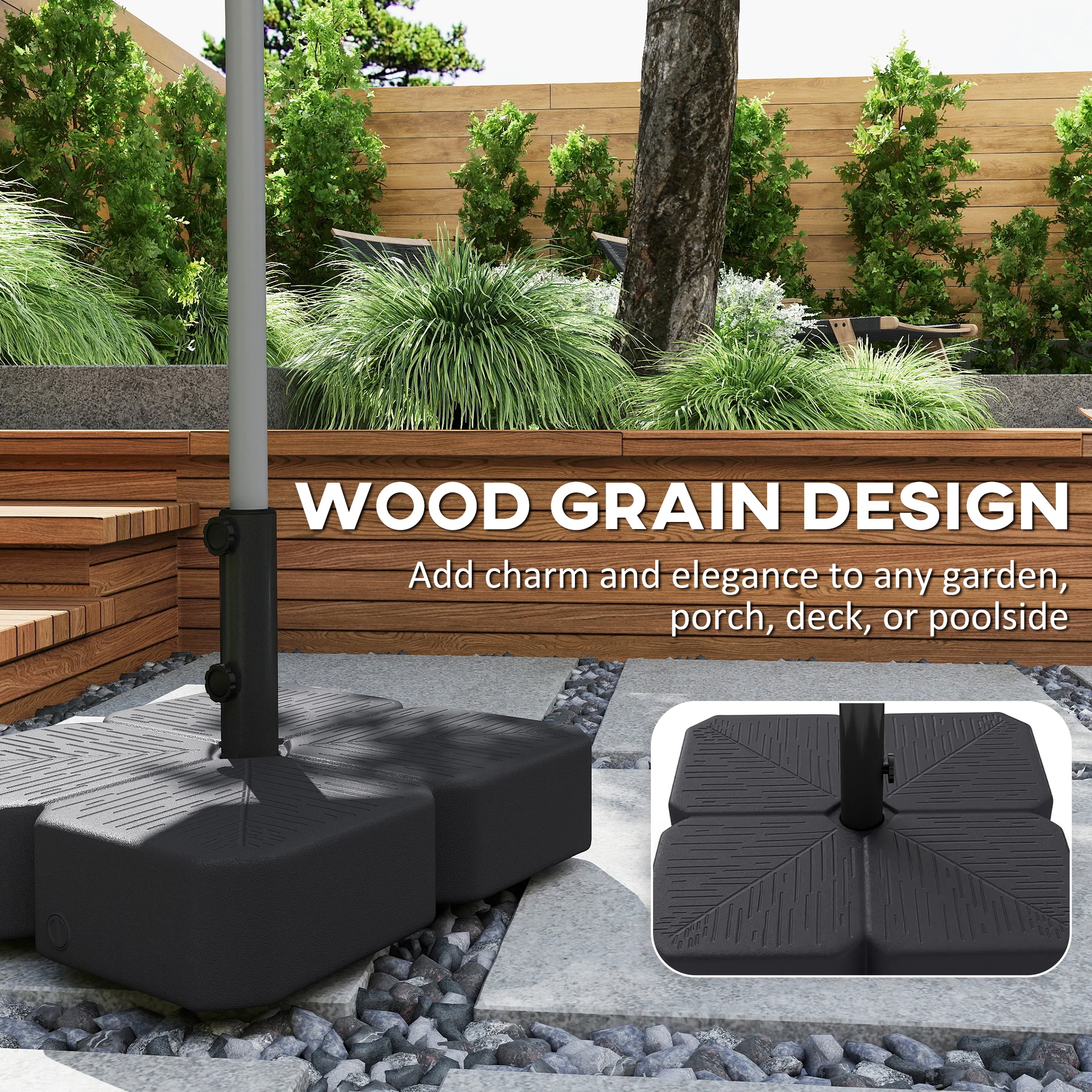 Patio Umbrella Base with Wheels, Square Heavy Duty Umbrella Stand Holder, 70 lbs Water or 88 lbs Sand Filled,  for 1.5"/1.9" Poles for Lawn, Outdoor, Black - Image 9