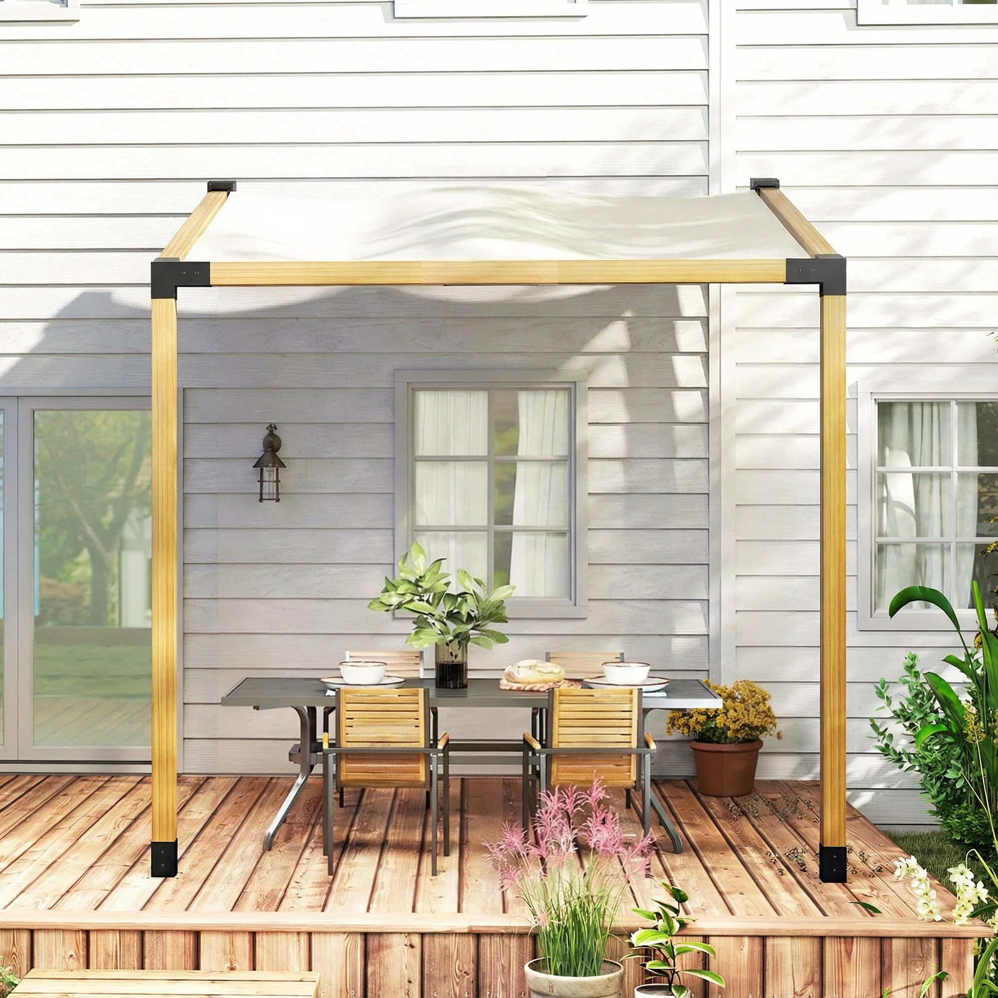 Pergola Kit, 15° Slanted Roof Pergola Bracket Kit with 2 3-Way Corner Brackets, 2 Post Bases, 2 Wall Mounts for 4"x 4" (Actual 3.6" X 3.6") Lumber, 6 PCS DIY Hardware with Screws, Black - Image 11