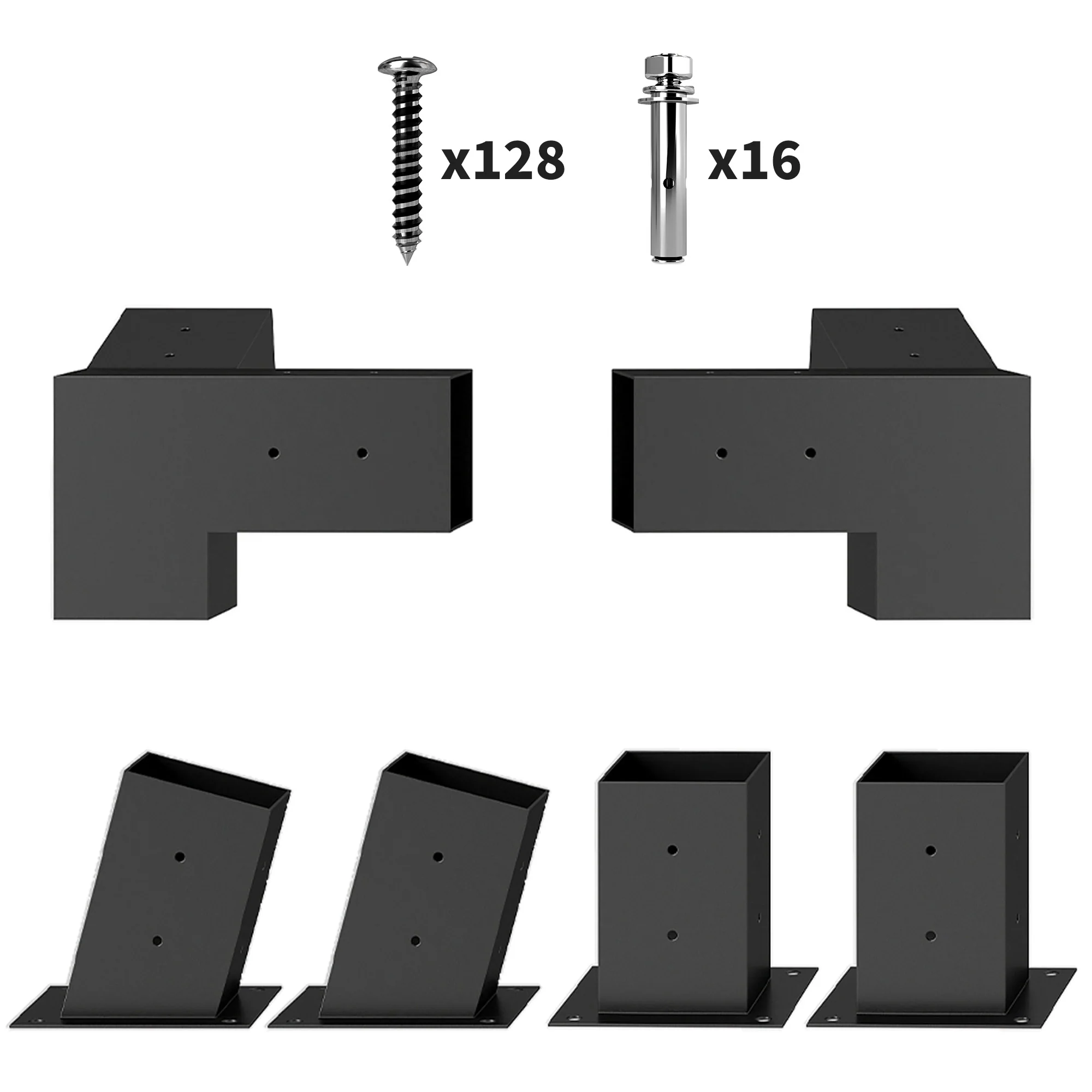 Pergola Kit, 15° Slanted Roof Pergola Bracket Kit with 2 3-Way Corner Brackets, 2 Post Bases, 2 Wall Mounts for 4"x 4" (Actual 3.6" X 3.6") Lumber, 6 PCS DIY Hardware with Screws, Black - Image 12
