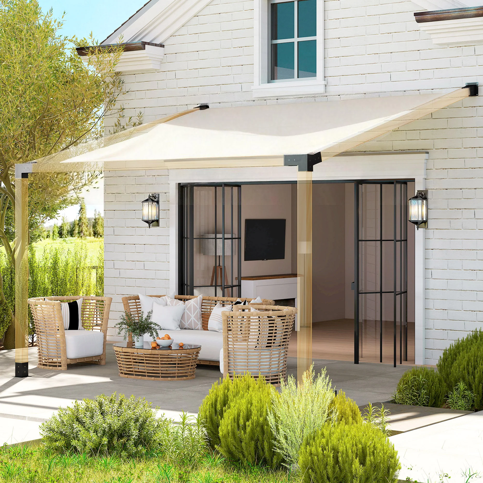 Pergola Kit, 15° Slanted Roof Pergola Bracket Kit with 2 3-Way Corner Brackets, 2 Post Bases, 2 Wall Mounts for 4"x 4" (Actual 3.6" X 3.6") Lumber, 6 PCS DIY Hardware with Screws, Black - Image 4