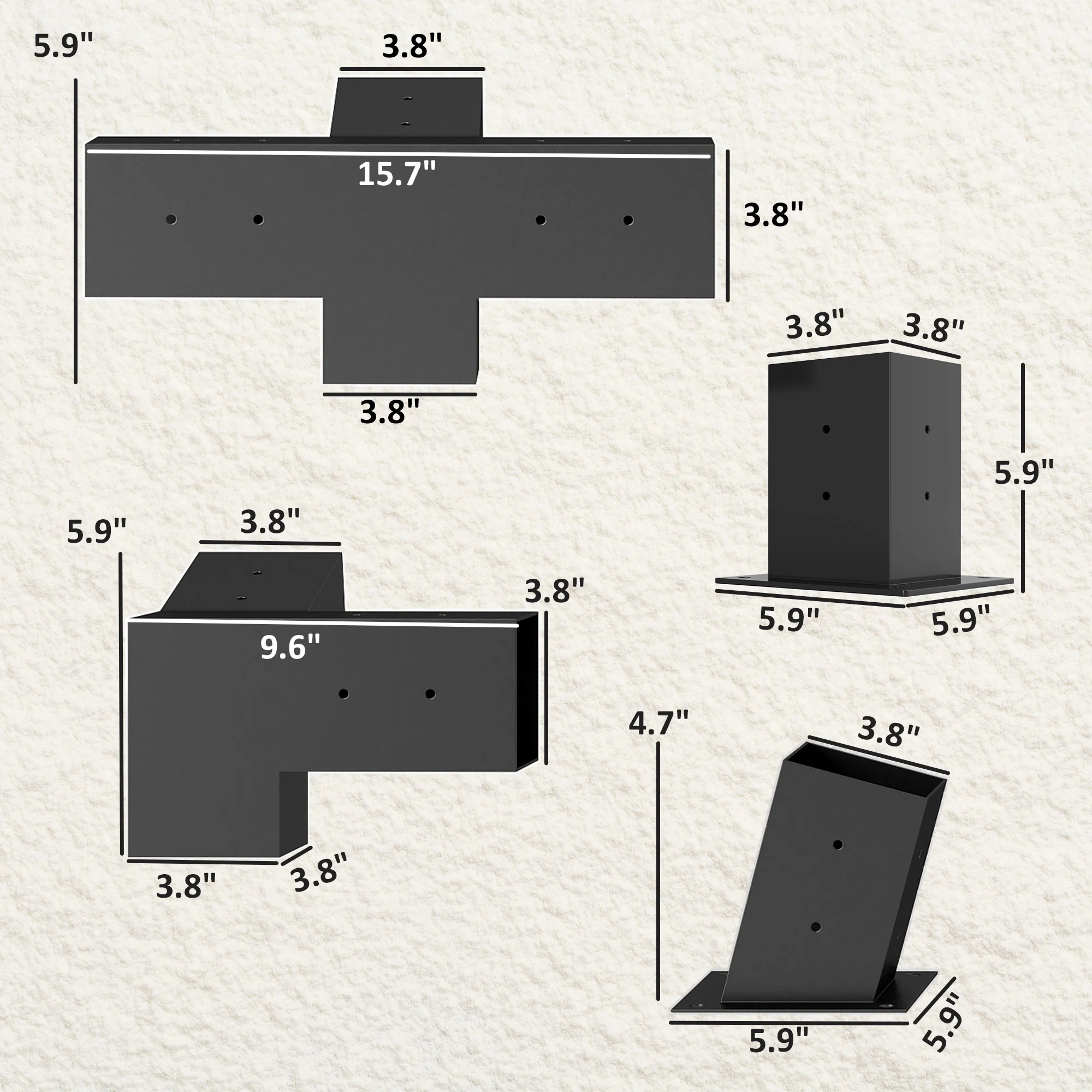 Pergola Kit, 15掳 Slanted Roof Pergola Bracket Kit with 4-Way/3-Way Corner Brackets, Post Bases, Wall Mounts for 4"x 4" (Actual 3.6" X 3.6") Lumber, 9 PCS DIY Hardware with Screws, Black - Image 5
