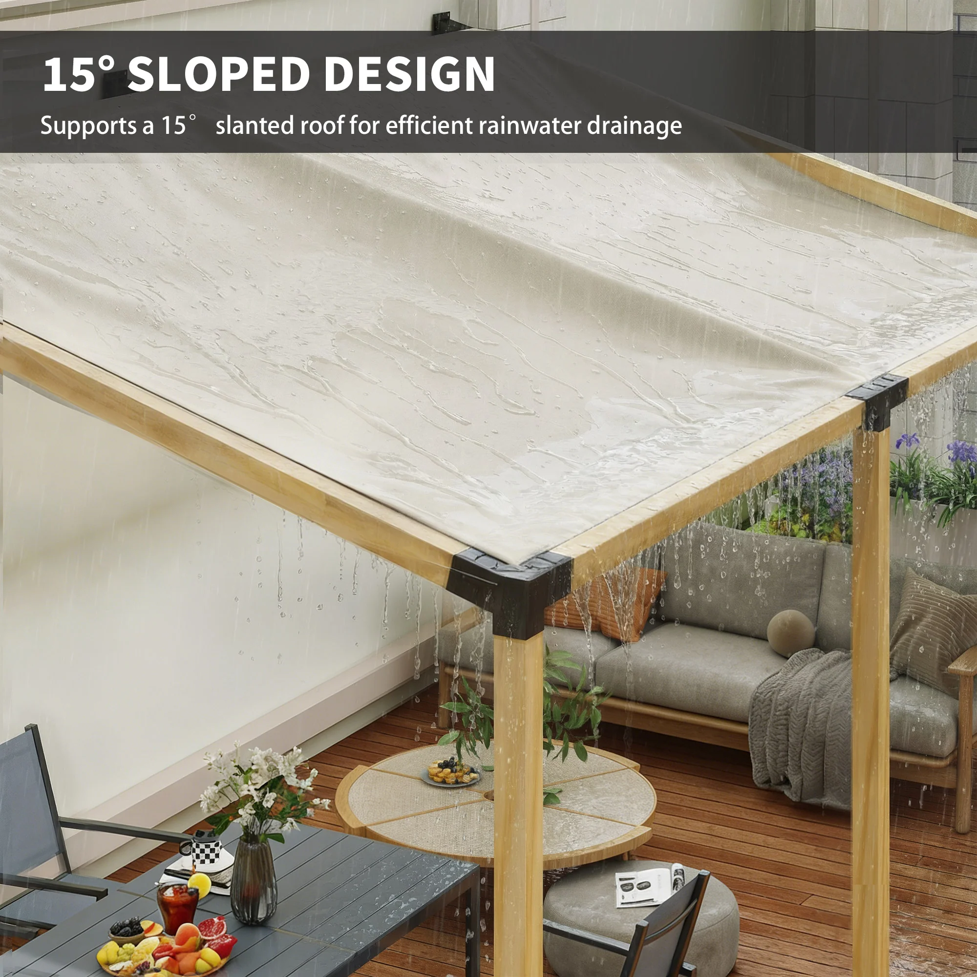 Pergola Kit, 15掳 Slanted Roof Pergola Bracket Kit with 4-Way/3-Way Corner Brackets, Post Bases, Wall Mounts for 4"x 4" (Actual 3.6" X 3.6") Lumber, 9 PCS DIY Hardware with Screws, Black - Image 7