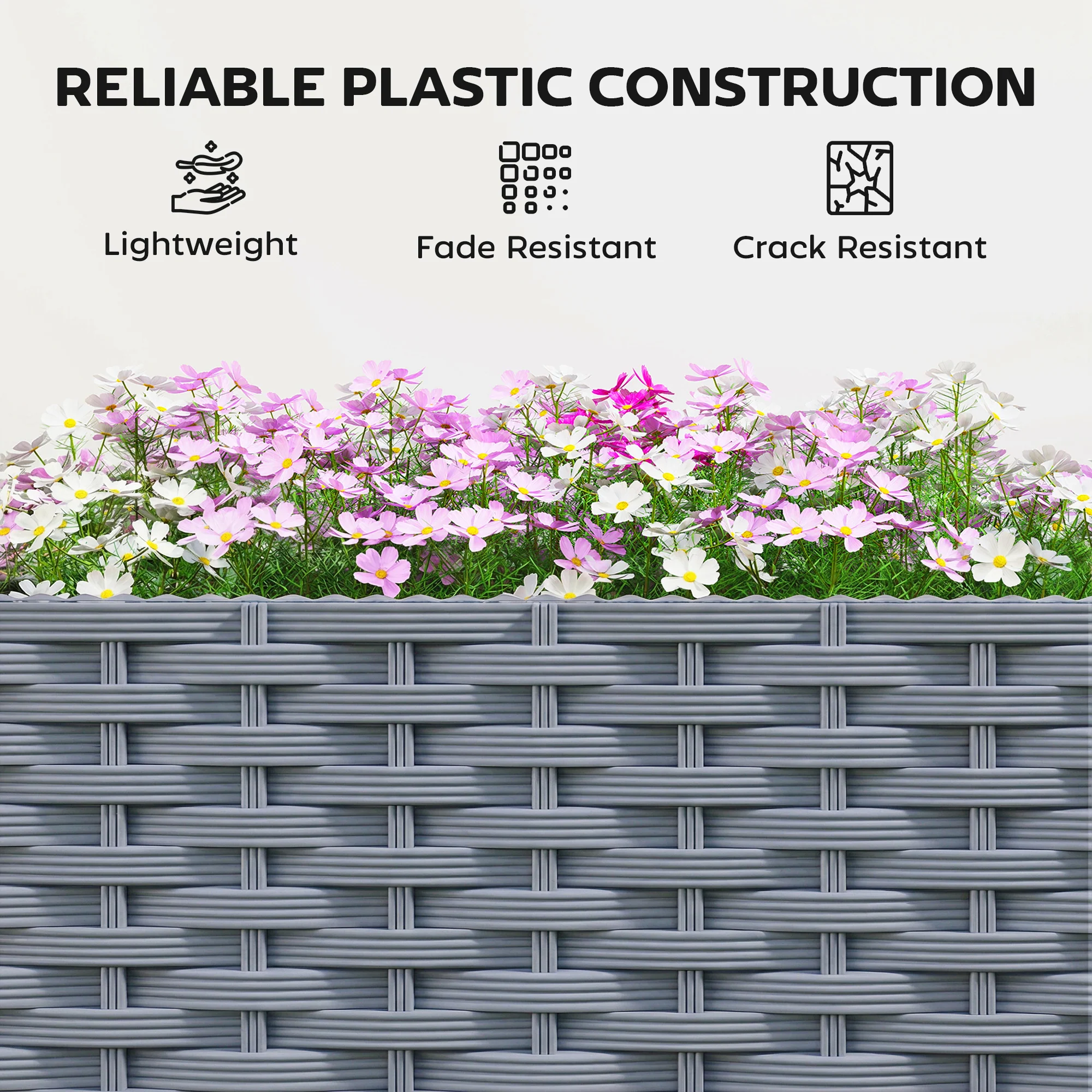 Planter Box with Trellis, Self Watering Raised Garden Bed with Lockable Wheels, 56.3" Trellis Privacy Planter with Drainage Holes for Climbing Plants, Vines, Vegetables, Flowers, Gray - Image 9