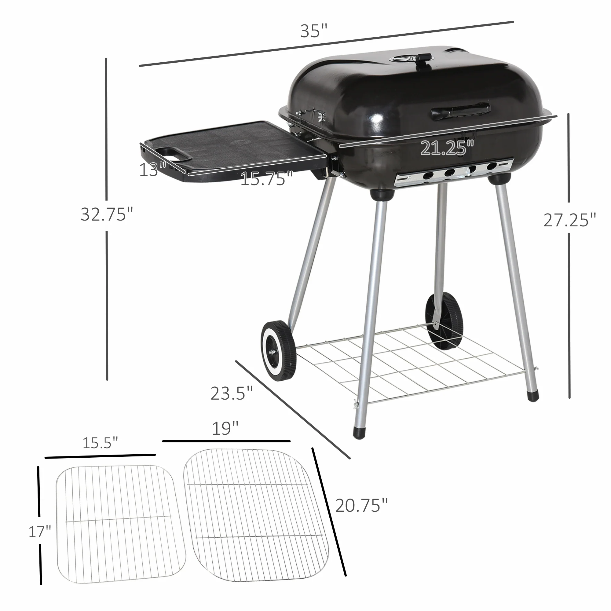 Portable Charcoal Grill with Foldable Shelf and Adjustable Vents for Backyard Cooking, Black - Image 5