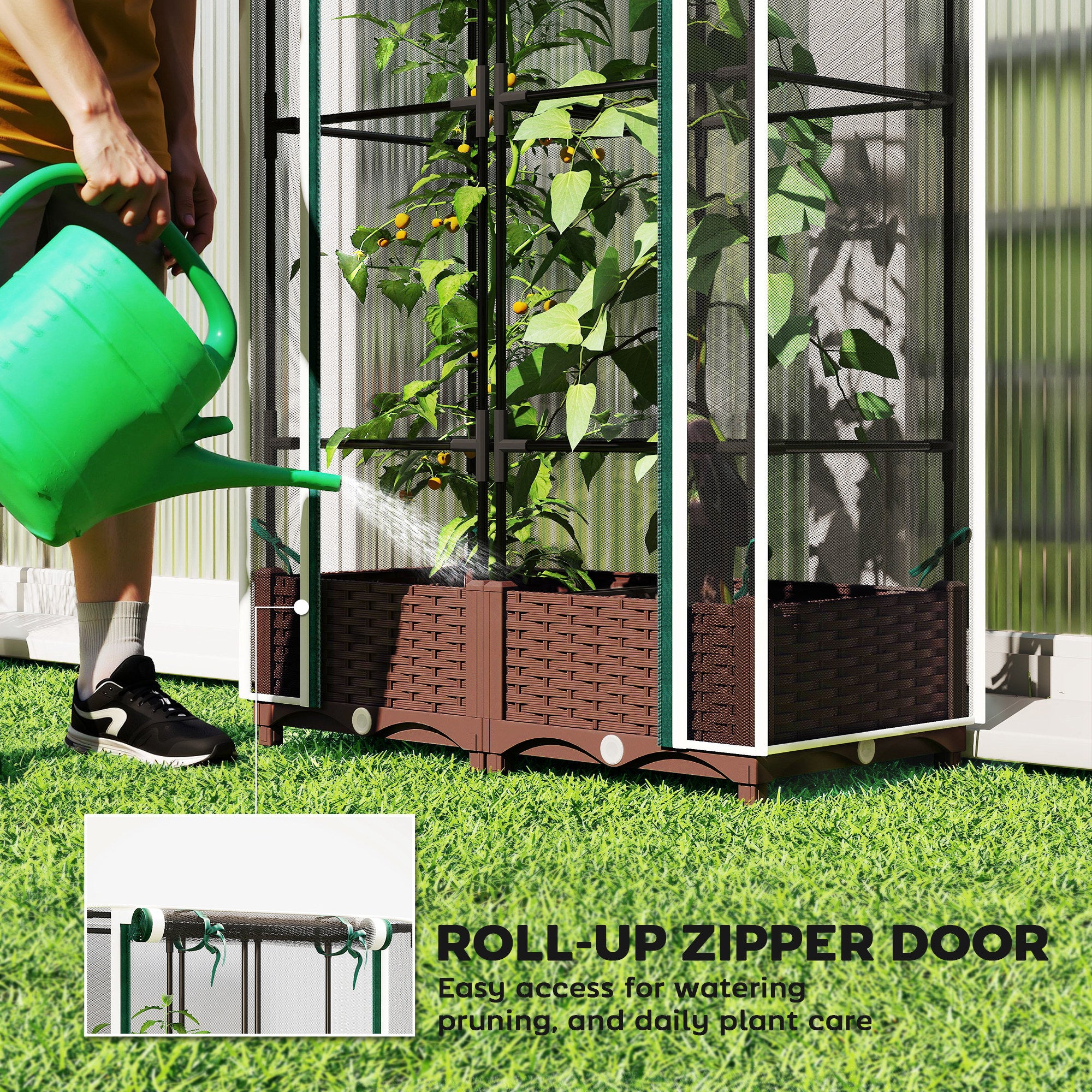 Raised Garden Bed with Trellis, 46.5"with Crop Cage for Outdoor Patio Climbing Plants, Vines, Vegetables, Flowers, White - Image 9