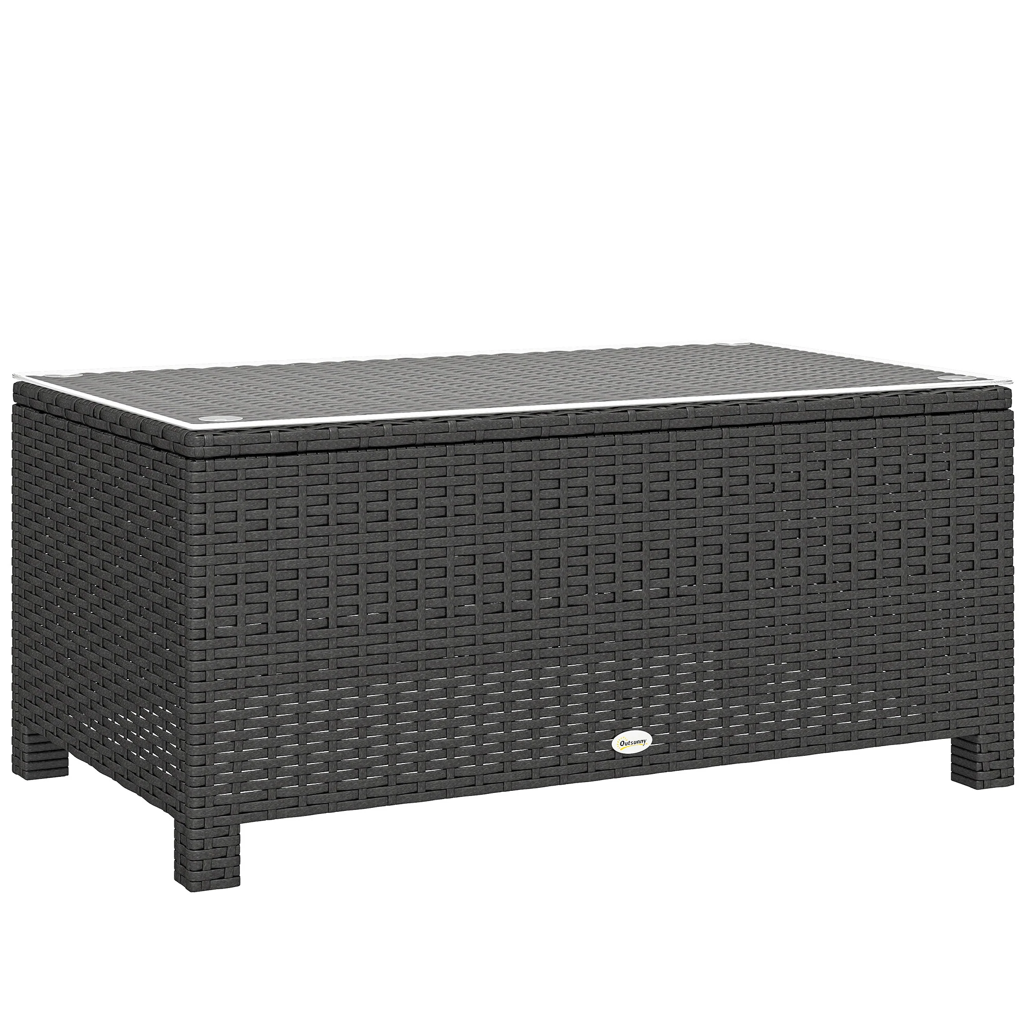 PE Wicker Outdoor Coffee Table with Glass Top Garden Patio Table, Dark Grey - Image 12