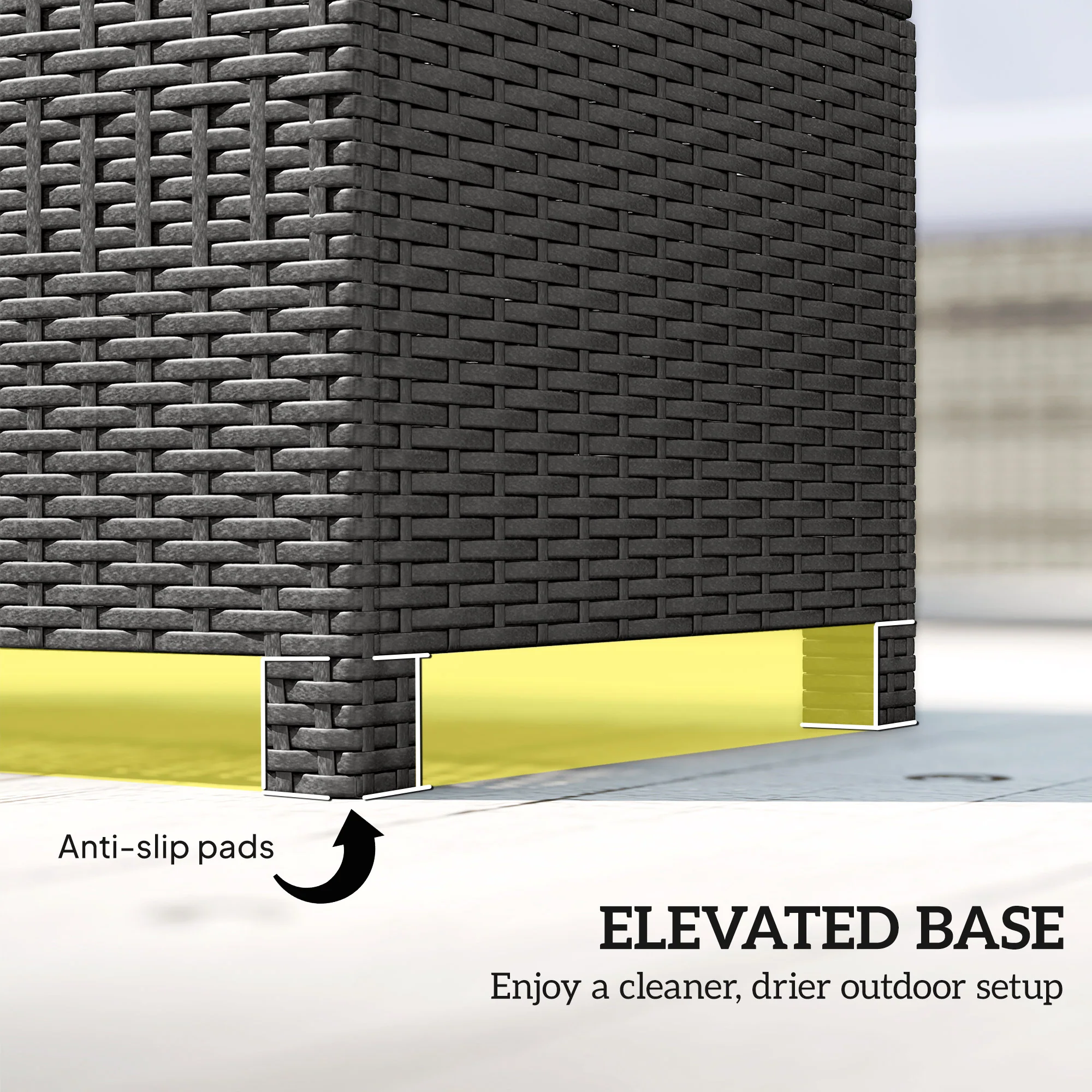 PE Wicker Outdoor Coffee Table with Glass Top Garden Patio Table, Dark Grey - Image 8