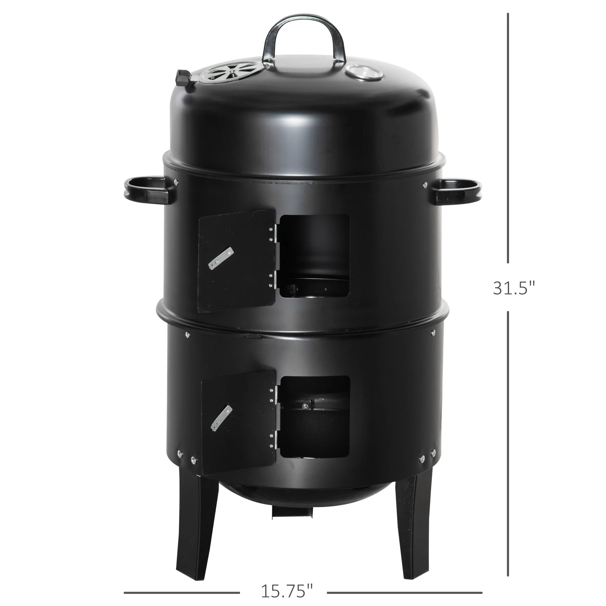 3-in-1 16" Vertical  Round Charcoal Barbecue Grill for Outdoor Camping Picnic, Black - Image 5
